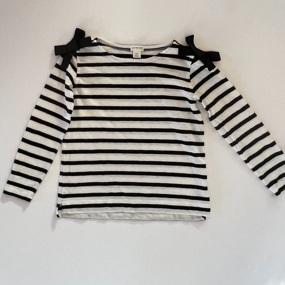 Crewcuts black/white breton stripe long-sleeve T-shirt with bows, 6-7 years - Picture 1 of 8